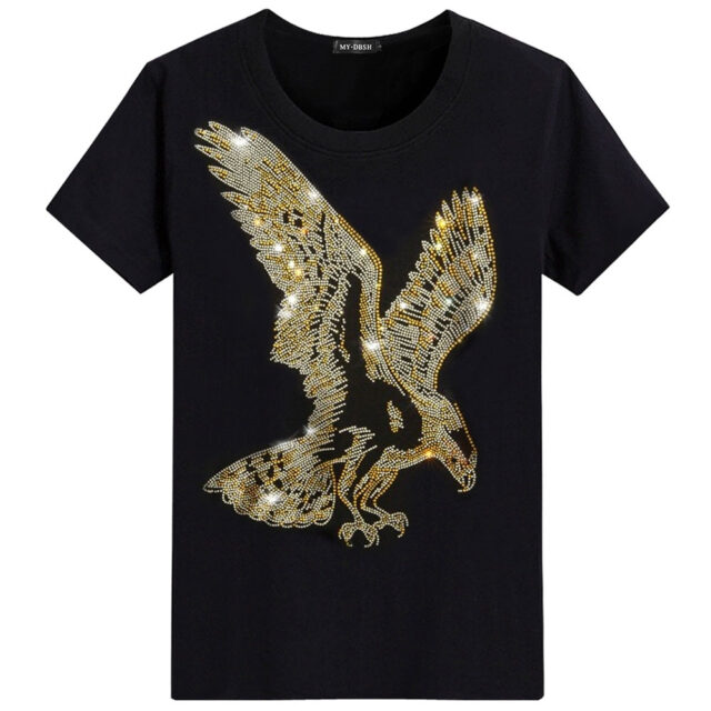 England Style Fancy Tshirt Man Diamond Print Short Sleeve T-shirt Men's fashion Summer Rhinestone eagle Design Bottom T Shirts