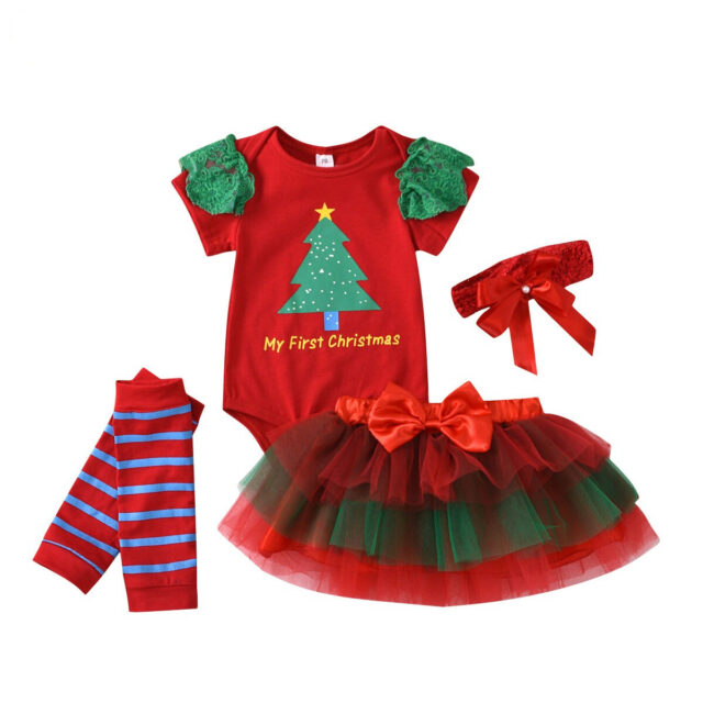 Ma&Baby 0-24M My 1st Christmas Baby Girl Clothes Set Red Romper Green Tutu Skirts Bow Headband Leg Warmers Xmas Party  Outfits