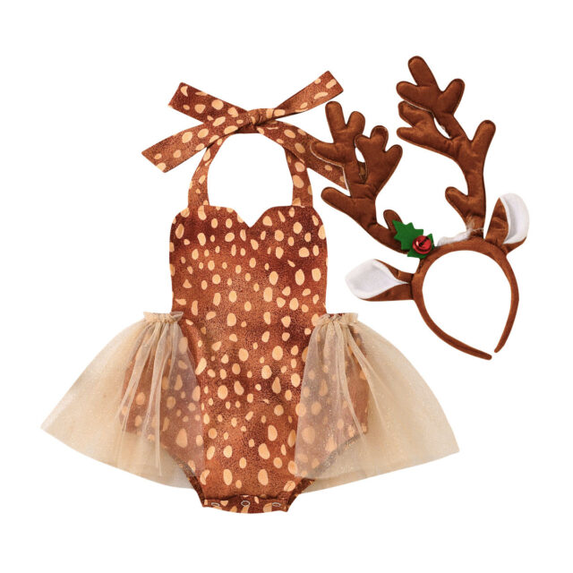 Ma&Baby 3-24M Christmas Baby Girl Romper Cartoon Deer Tulle Sequins Jumpsuit Headband Xmas Party Costumes Baby Girl Clothes