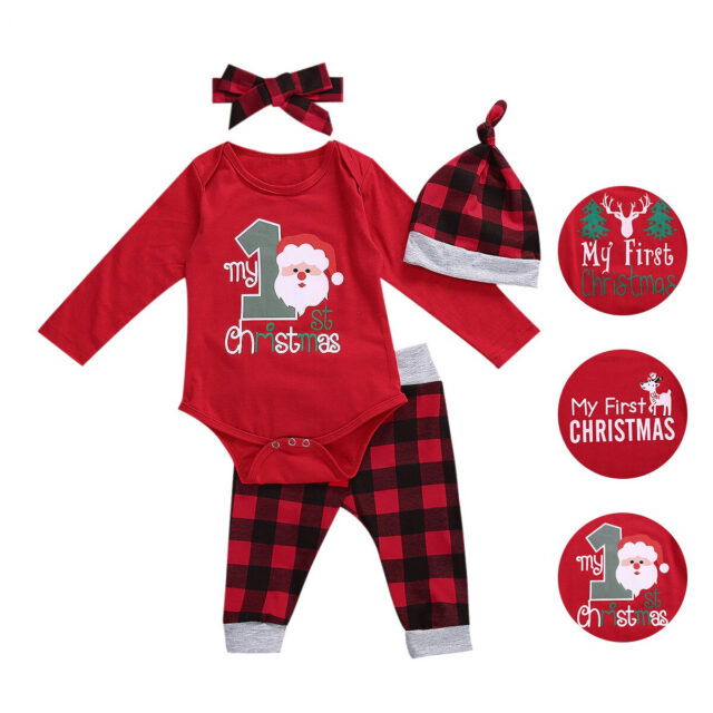 Ma&Baby  3-24M My 1st Christmas Baby Clothes Newborn Infant Baby Boy Girl Xmas Clothes Set Cartoon Romper Pants Outfits Costumes
