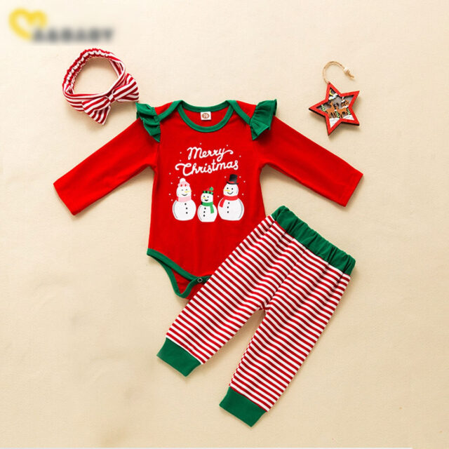 Ma&Baby 0-24M Christmas Newborn Infant Baby Girls Clothes Set snowman Red Romper Striped Pants Xmas Toddler Girl Clothing Outfit