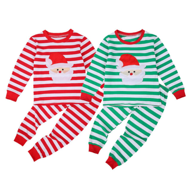 Ma&Baby 6M-5Y Christmas Toddler Kid Baby Boy Girl  Pajama Sets Red Green Striped Cartoon Santa Outfits Xmas Boy Girl Costumes