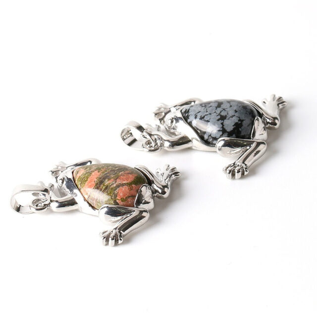 CSJA Natural Stone Pendant Necklace Statements Lucky Frog Dangle Animal Choker Charm Trendy Men Reiki Jewellery Finding E240