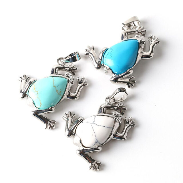 CSJA Natural Stone Pendant Necklace Statements Lucky Frog Dangle Animal Choker Charm Trendy Men Reiki Jewellery Finding E240