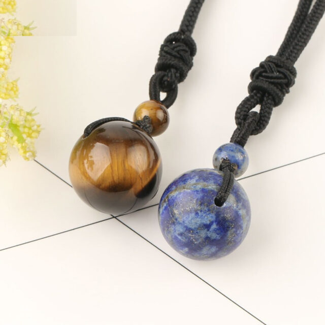 CSJA Natural Stones Necklaces & Pendants Transfer Lucky Round Ball Beads Lapis Tiger Eye Rope Chain Woman Men Charm Jewelry S463