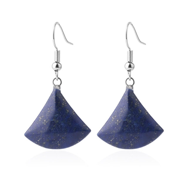 CSJA 2019 Natural Stone Drop Earrings for Women Small Fan-shaped Earring Purple Pink Quartz Lapis Lazuli Crystal Tiger Eye F828