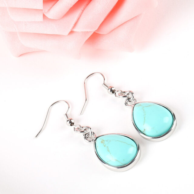 CSJA Fashion Natural Stone Hook Dangle Water Drop Earrings Solid Jewelry for Women Girl Purple Pink Green Gem Stone Dangler E165