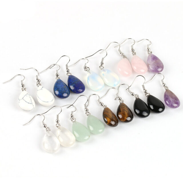 CSJA 2016 Hook Glaze Tear Water Drop Opal Crystal Lazuli Beads Dangle Natural Pendant Stone Earring Handmade Women Jewelry E106