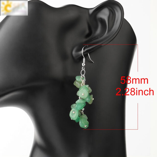 CSJA Natural Chipped Stone Earrings Drop Dangle 7 Chakra Irregular Bead Crystal Earrings for Women Fashion Handmade Jewelry G458