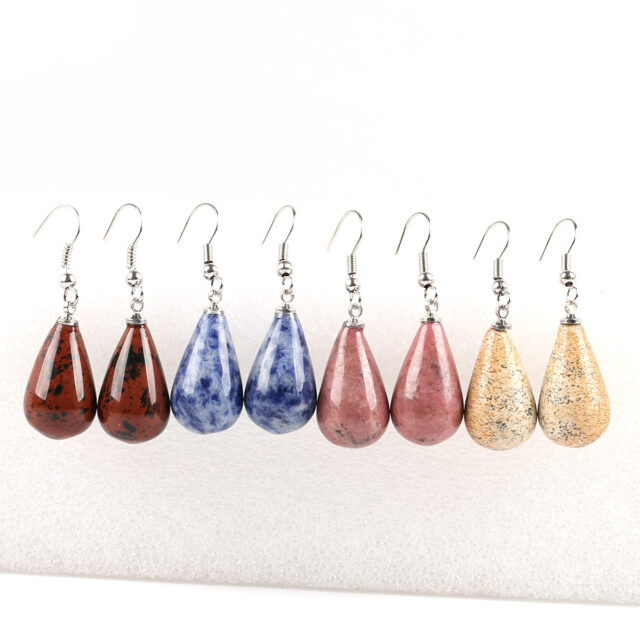 CSJA 16 Colors Classic Tear Water Drop Natural Stone Beads Crystal Pendant Dangler Dangle Earring Women Jewelry Decoration E108
