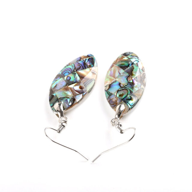 CSJA Natural Dangle Hook Earrings Paua Abalone Shell Bead Pendant New Zealand Olivary Earring Women Hanging Fashion Jewelry E357