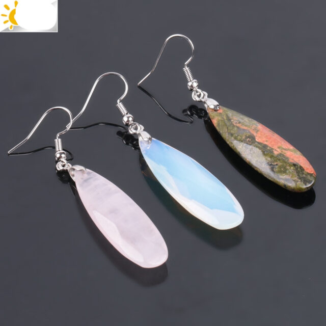CSJA Natural Stone Earrings Reiki Gem Stone Beads Dangle Hook Drop Earring Vintage Polygon 5 Color for Female Jewelry Gift E941
