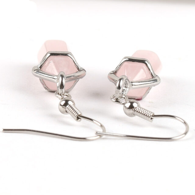 CSJA Hexagonal Reiki Natural Stone Bead Drop Earring Decoration Jewelry Piercing Women Gift 1 Pair Real Quartz E086