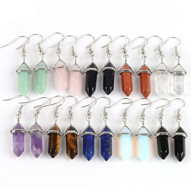 CSJA Hexagonal Reiki Natural Stone Bead Drop Earring Decoration Jewelry Piercing Women Gift 1 Pair Real Quartz E086