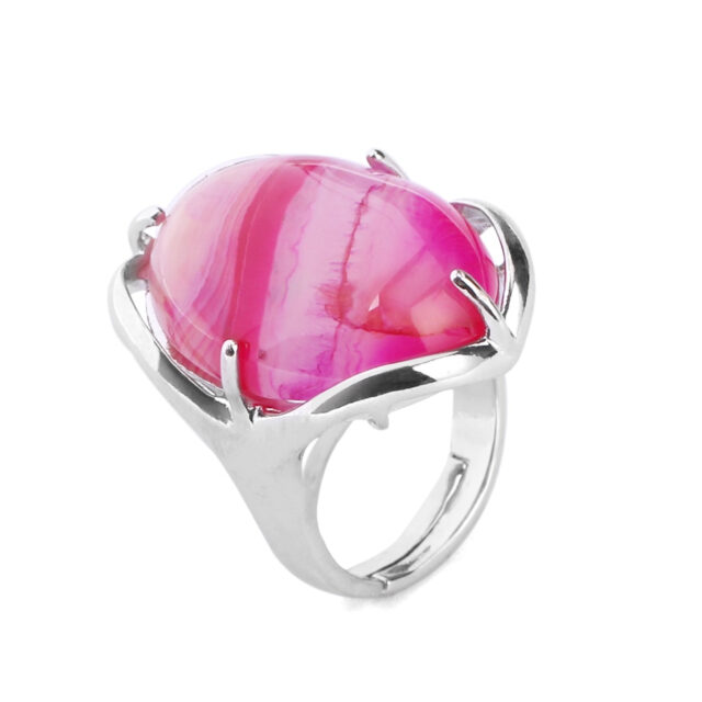 CSJA Natural Gem Stone Oval Finger Ring Women Reiki Chakra Healing Point Ring Pink Quartz Onyx Lapis Lazuli Unakite Jewelry E580