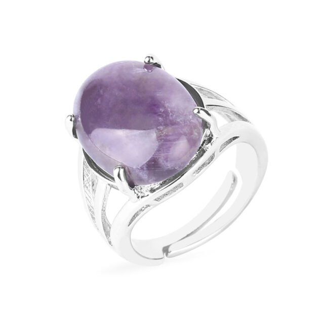Women Ring Natural Stone Pink Quartz Purple Crystal Opening Rings